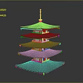 Traditional Five Story Pagoda Architecture With Gray Roof And Red Structure Design