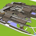Museum Building Architectural Layout With Traditional Roofs Connected Structures And Courtyard Paths 3d model
