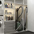 Modern Bathroom Cabinet Rack with Washing Machine Dryer Cleaning Supplies and Storage Drawers