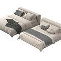 Two Modern Double Beds With Upholstered Headboards Soft Pillows And Blankets 3d model