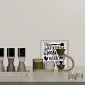 Elegant Kitchen Utensils Featuring Spice Jars Wooden Tray Ceramic Mug Decorative Sign and Candles