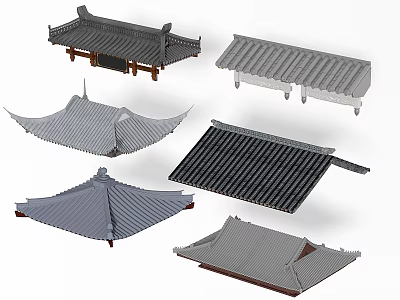 Architectural Roof Components With Traditional Sloped Designs And Various Tile Styles 3d model