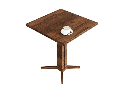 Simple Square Wooden Dining Table with Coffee Cup on Top and Natural Design 3d model