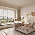 Modern Bedroom Interior With White Wardrobes Wooden Flooring And Comfortable Bed