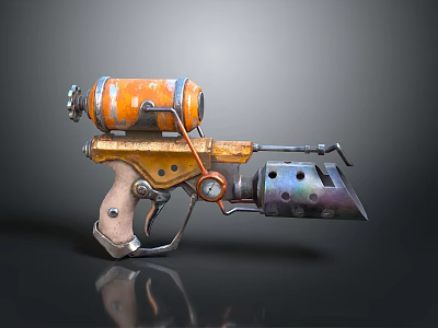 Steampunk Style Orange Yellow Metal Weapon With Pipelines Gauge And Rustic Finish 3d model