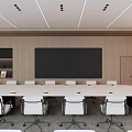 Modern Conference Room Interior With Long Meeting Table Ergonomic Chairs Large Screens And Windows