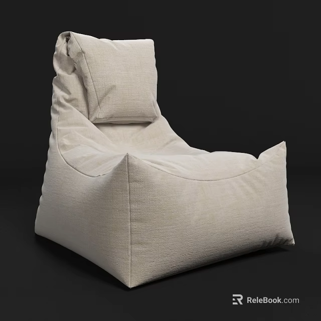 Beige Fabric Bean Bag Chair With Comfortable Cushion And Cozy Design 3d model 