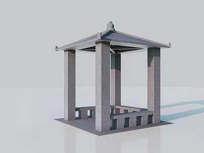 Traditional Stone Pavilion Design With Open Columns Roof Structure And Seats 3d model
