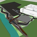 Waterfront Landscape Design With Modern Building Curved Walkways And Green Spaces