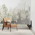 Brown Single-seat Sofa With Cushion By Vertical Striped Curtains And Black Cat