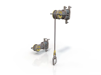 Mechanical Lifting Pulley System With Metal Chain And Hook Components 3d model