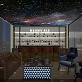 Starry Ceiling Whisky Bar Interior with Bar Counter Leather Sofa and High Stools 3d model
