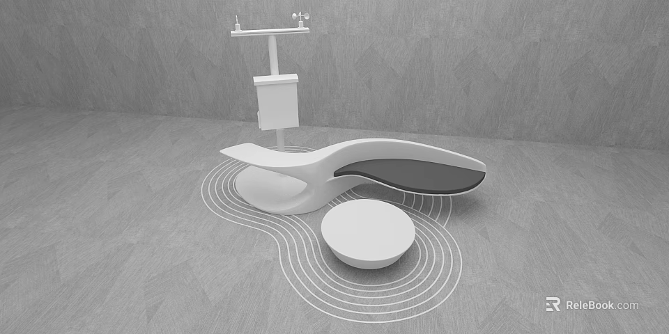 Modern White Public Chair Featuring Curved Design Wavy Lines And Small Round Table 3d model 