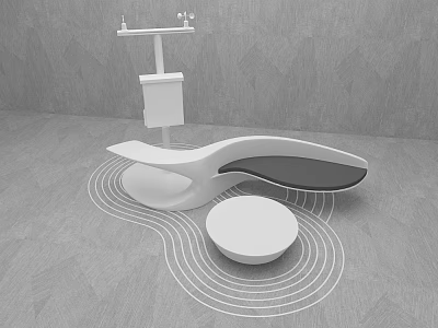 Modern White Public Chair Featuring Curved Design Wavy Lines And Small Round Table 3d model