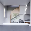 Modern Staircase Interior Design With Wooden Structure Green Plant And Stone Decoration