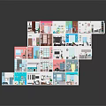 Cartoon Scenes Featuring Stacked Colorful Mini Rooms With Various Interior Designs
