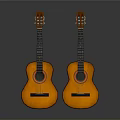 Two Wooden Classical Acoustic Guitars Placed Side by Side on Gray Background with Clear Reflections