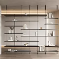Modern Black Metal Frame Glass Display Shelves With Books Decorations And Vases