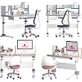 Modern Kids Study Desk With Matching Chair Adjustable Height And Built in Storage Shelves