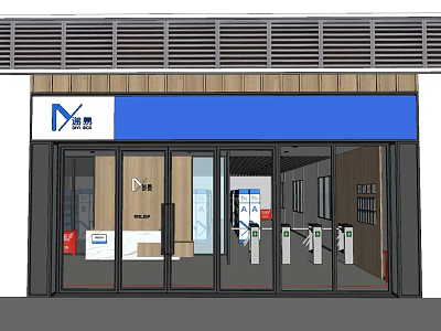 Moen Commercial Storefront With Glass Entrance Doors And Interior Turnstiles 3d model
