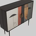 Modern Abstract Face Painting Chest Of Drawers With Slender Metal Legs For Home Storage Decoration