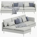Light Gray And Yellow Sectional Sofa Featuring Decorative Pillows And Cozy Throw Blankets 3d model