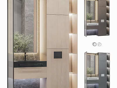 Modern Bathroom Vanity Design With Wooden Cabinet Mirror LED Lighting And Stone Countertop 3d model