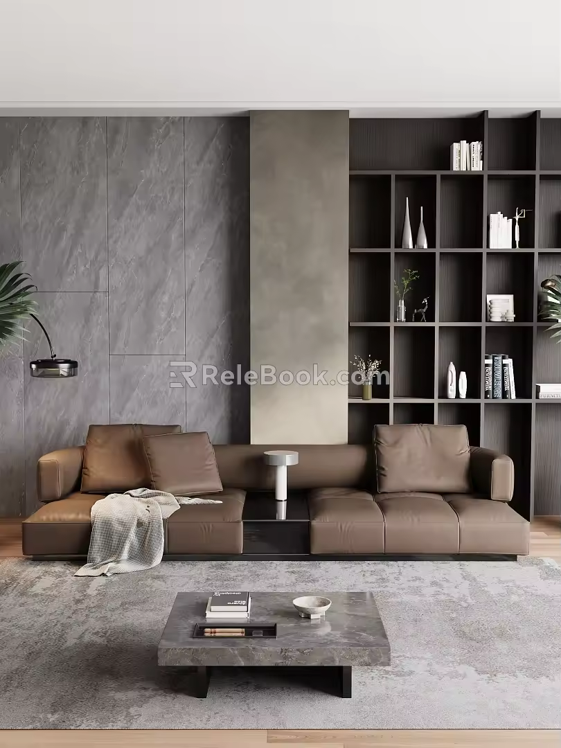 Minimalist living room multi-person sofa coffee table combination 3d model