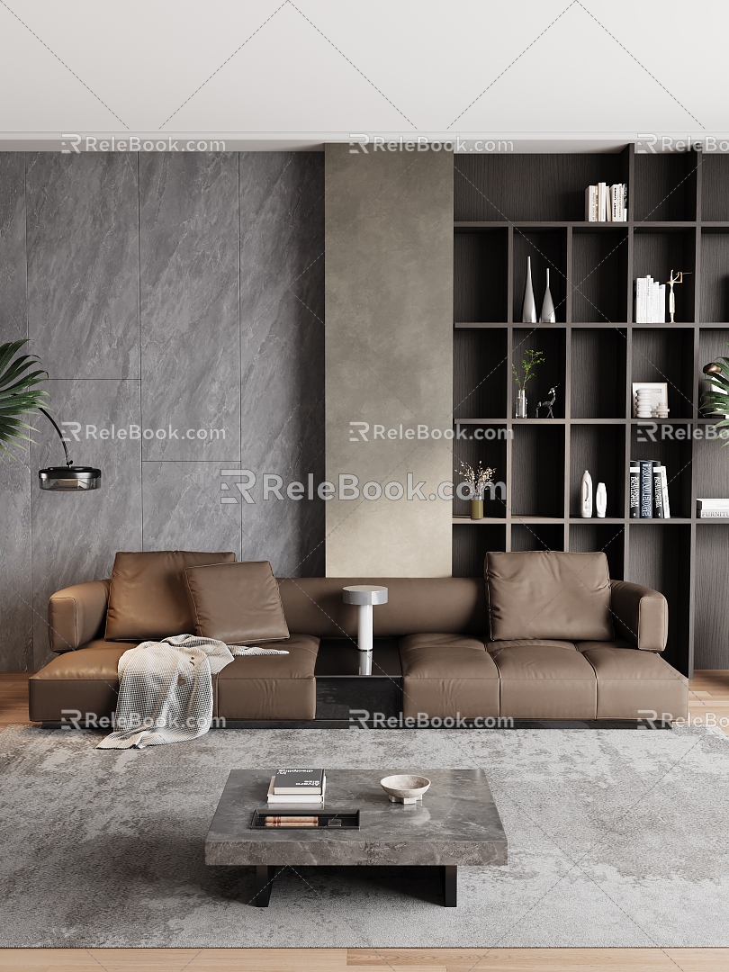 Minimalist living room multi-person sofa sofa coffee table combination 3d model