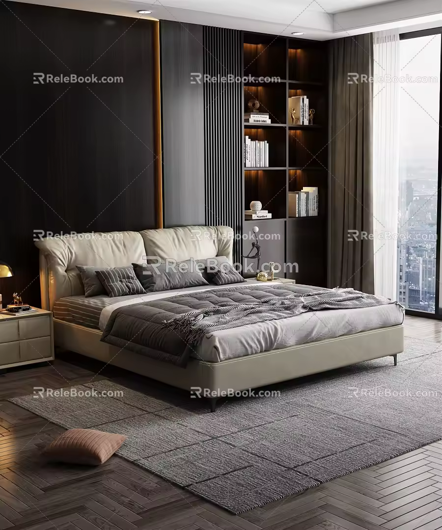 Modern Background Double Bed Double Bed 3d model