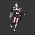 Game Anime Character With White Hair Black Dress Red Accents Dynamic Pose