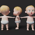 Cute Baby 3D Model Showing Three Angles With Blonde Hair White Diaper And Arms Outstretched