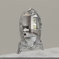 Silver Ornate Mirror Reflecting Modern Interior With Sofa And Carpet 3d model