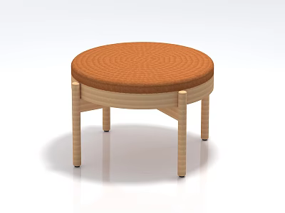 Stylish Round Stool With Orange Textured Seat And Light Wooden Legs 3d model