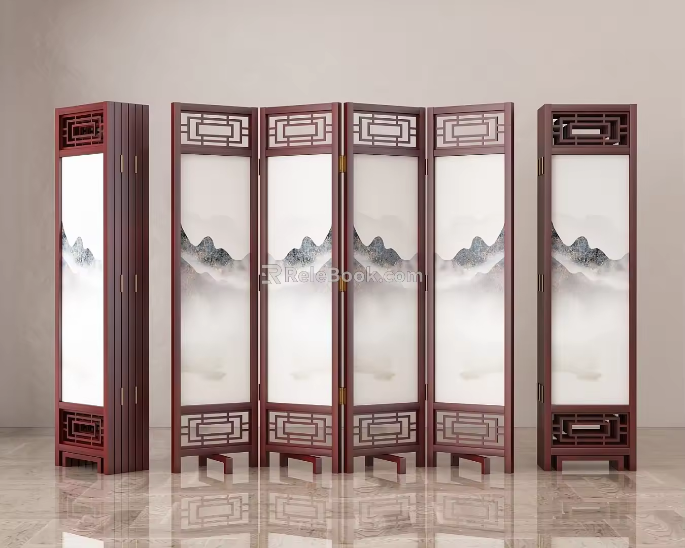 New Chinese Style Screen Solid Wood Folding Screen Partition 3d model