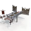 Ancient Medieval Siege War Machine Wooden Structure With Wheels And Flag 3d model