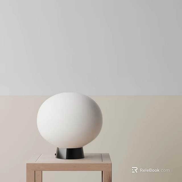 White Spherical Table Lamp With Black Base On Light Colored Surface 3d model 