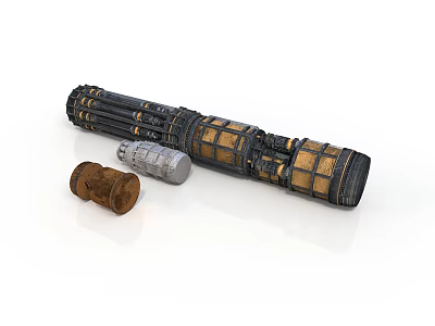 Detailed Large Cylindrical Mechanical Component With Small Metallic And Wooden Parts 3d model