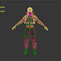 3D Female Character With Red Hair Red Jacket Blue Pants Red Boots And Gray Background