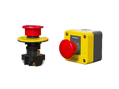 Industrial Switch Panel with Red Button and Yellow Base for Emergency Control Use 3d model