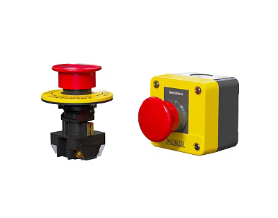 Industrial Switch Panel with Red Button and Yellow Base for Emergency Control Use 3d model