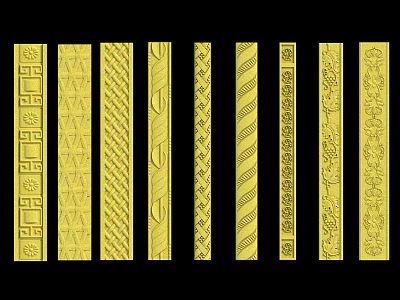 Various Ornate Decorative Lines With Intricate Patterns And Gold Finish For Interior Design 3d model