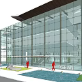 Modern Office Building With Glass Facade Contemporary Design Entrance Area And Landscaped Courtyard