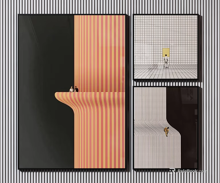 Geometric Modern Interior Design With Striped Backgrounds Colorful Sections And Figures 3d model