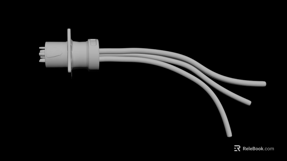 White Electrical Plug With Three Extended Cables On Black Background Structure 3d model 