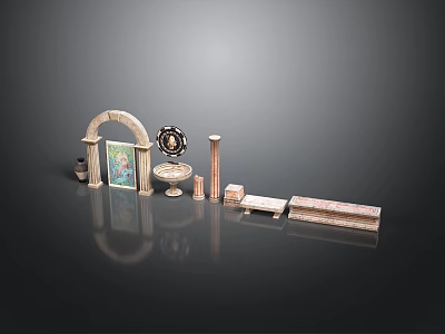 Ornate Architectural Scene Components Set with Arch Painting Column Pedestal and Bricks 3d model