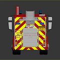 Red And Yellow Fire Truck With Ladder And Rescue Sign On Reflective Surface