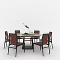 Modern Sleek Dining Table Set With Round Table Leather Chairs And Metal Frame 3d model
