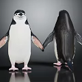 Two Penguins Front And Back Views With Black And White Feathers Against Gray Background 3d model