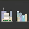 Cartoon Cityscape 3D Model With Colorful Buildings And Green Park Area